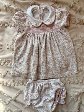 Smocked Floral Baby Dress Set in Pastel Pink